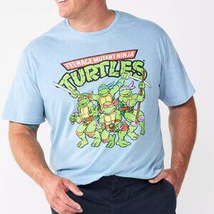 Men's Sky Blue Heathered Teenage Mutant Ninja Turtle Group Graphic Tee Size XLT